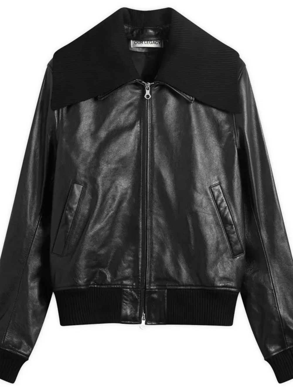 Our Legacy Black Leather Zip-Front Bomber Jacket